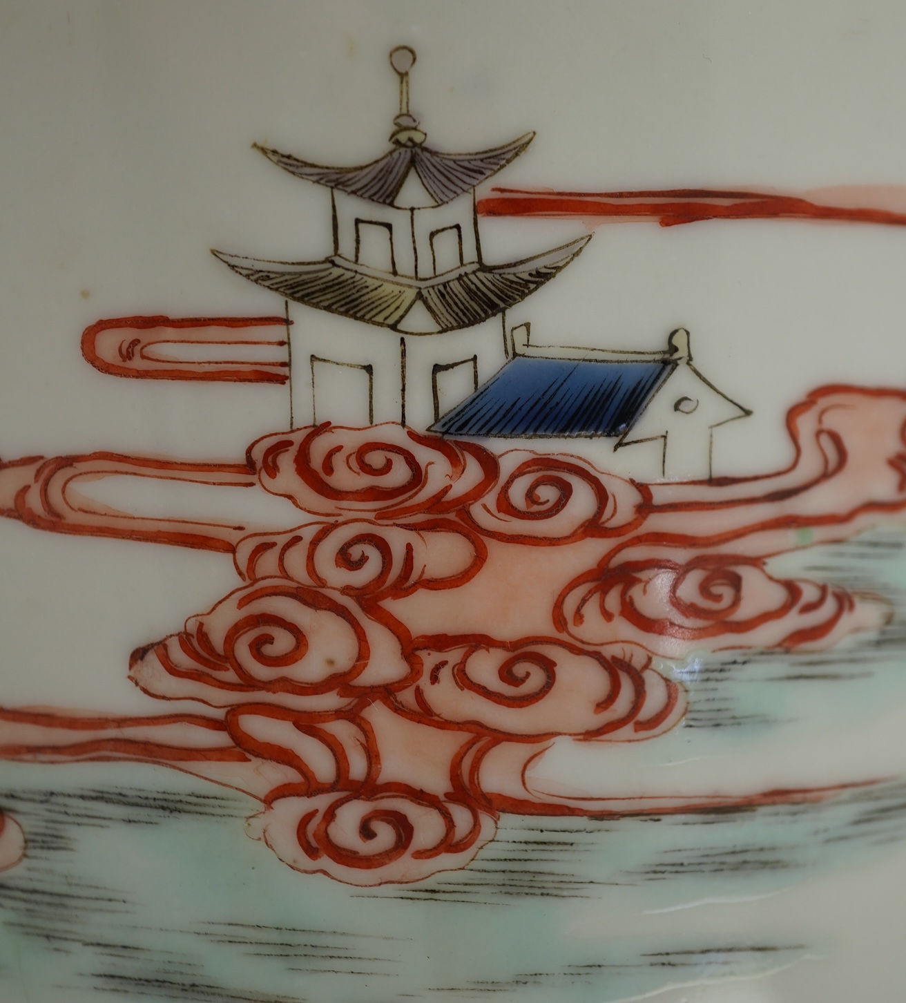 A Chinese famille rose rouleau vase, Kangxi mark, c.1900